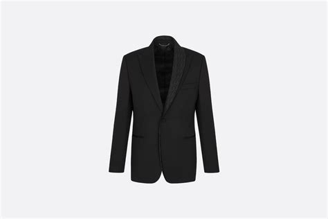 Dior Oblique Asymmetric Jacket with Shawl Collar Black Wool Twill